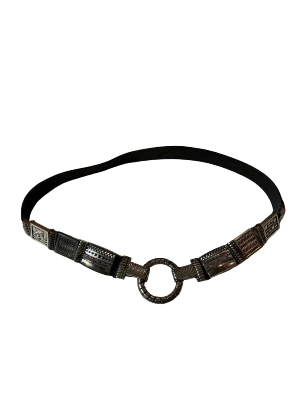 Vintage Chico’s Genuine Leather Silver-Tone Concho O-Ring Belt Italy